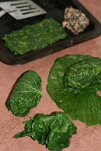 Blanched and stuffed garlic mustard leaves